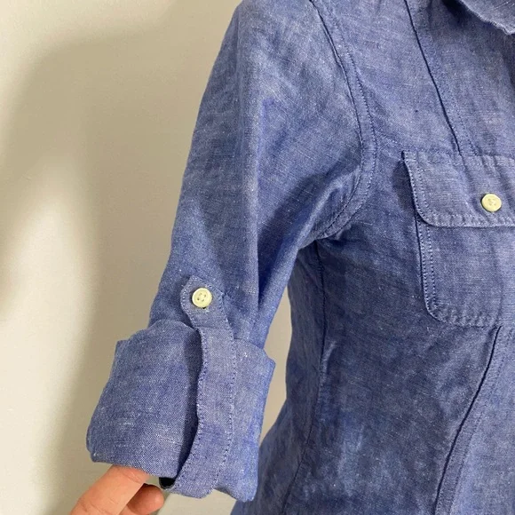 Women’s Banana Republic Blue Linen Shirt Sz 0 - Picture 2 of 5